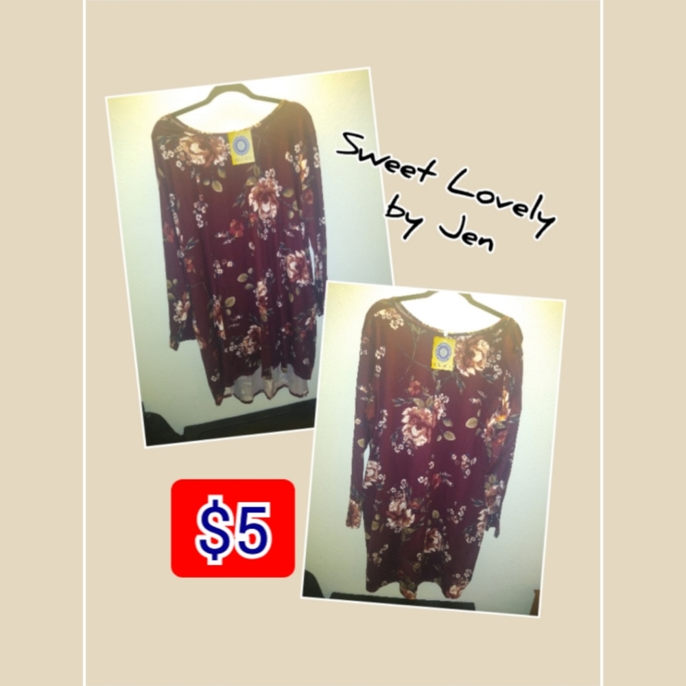NWT 3XL Wine colored floral tunic top